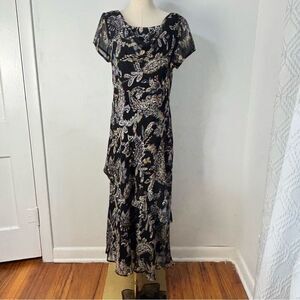 Vtg Connected‎ Womens XL Midi Dress Black Paisley Floral Beaded Fairy Y2K Whimsi